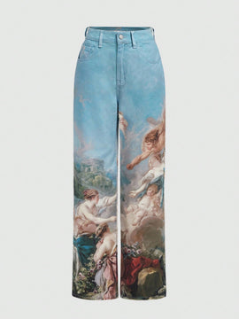 MOD Jeans con estampado de figura de pierna ancha