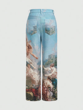 MOD Jeans con estampado de figura de pierna ancha