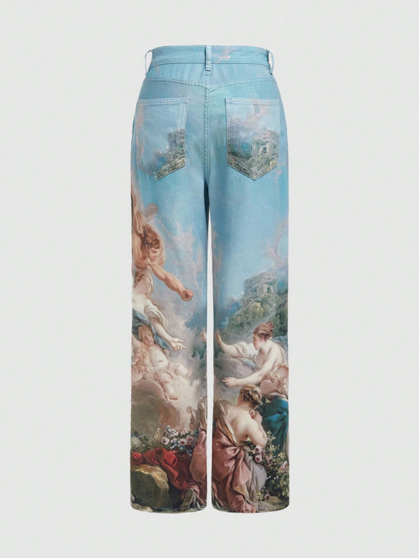MOD Jeans con estampado de figura de pierna ancha