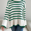 EZwear Jersey con patron de rayas cuello alto de hombros caidos bajo con abertura