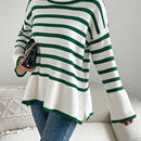 EZwear Jersey con patron de rayas cuello alto de hombros caidos bajo con abertura
