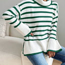EZwear Jersey con patron de rayas cuello alto de hombros caidos bajo con abertura