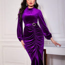 Modely Vestido Ajustado Con Cuello Mao Y Detalle Plisado En Mangas Farol