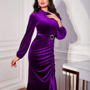 Modely Vestido Ajustado Con Cuello Mao Y Detalle Plisado En Mangas Farol