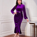 Modely Vestido Ajustado Con Cuello Mao Y Detalle Plisado En Mangas Farol