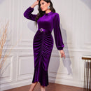 Modely Vestido Ajustado Con Cuello Mao Y Detalle Plisado En Mangas Farol