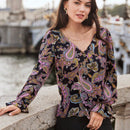 Frenchy Blusa con estampado de paisley de manga con volante