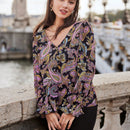 Frenchy Blusa con estampado de paisley de manga con volante