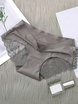 5 Piezas/set Ropa Interior Femenina: Pantalones Cortos Triangulares Sexys Y Comodos De Encaje Sin Costuras De Seda Helada
