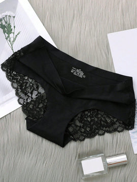 5 Piezas/set Ropa Interior Femenina: Pantalones Cortos Triangulares Sexys Y Comodos De Encaje Sin Costuras De Seda Helada