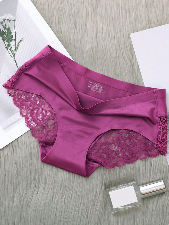 5 Piezas/set Ropa Interior Femenina: Pantalones Cortos Triangulares Sexys Y Comodos De Encaje Sin Costuras De Seda Helada
