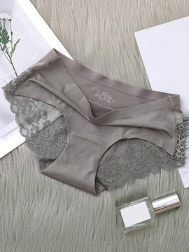 5 Piezas/set Ropa Interior Femenina: Pantalones Cortos Triangulares Sexys Y Comodos De Encaje Sin Costuras De Seda Helada