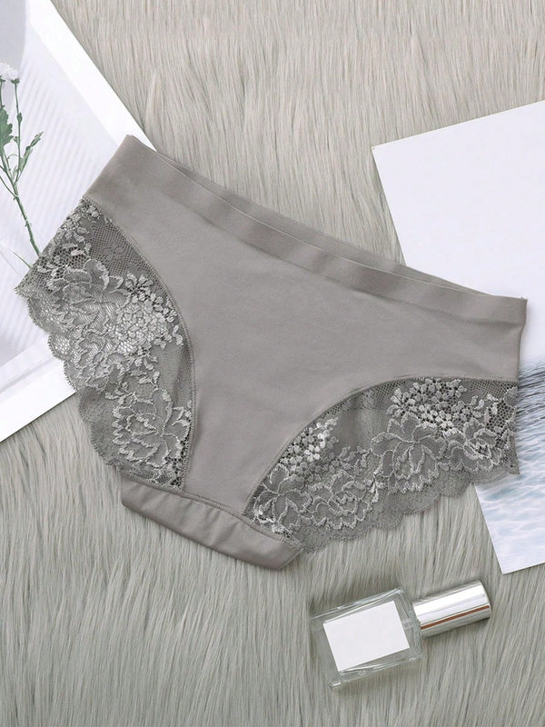 5 Piezas/set Ropa Interior Femenina: Pantalones Cortos Triangulares Sexys Y Comodos De Encaje Sin Costuras De Seda Helada