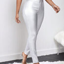 SXY Pantalones metalicos solidos y ajustados de color plateado