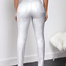 SXY Pantalones metalicos solidos y ajustados de color plateado