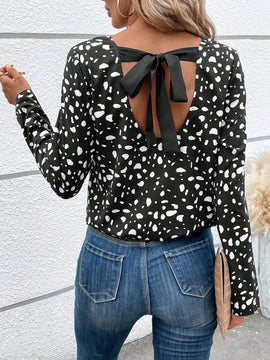 LUNE Blusa con estampado de lunares de espalda abierta con cordon