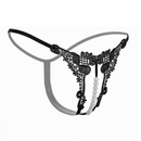 1 Pieza De Ropa Interior Sexy Bordada A La Moda Para Mujer, Con Tela Transparente, Perla Hueca, Funcion De Masaje Y Tanga Con Entrepierna Abierta, Espalda En T De Cintura Baja