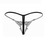 1 Pieza De Ropa Interior Sexy Bordada A La Moda Para Mujer, Con Tela Transparente, Perla Hueca, Funcion De Masaje Y Tanga Con Entrepierna Abierta, Espalda En T De Cintura Baja