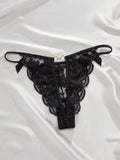 Lenceria De Tanga De Encaje De Croche Con Ribete De Borde De Encaje Floral
