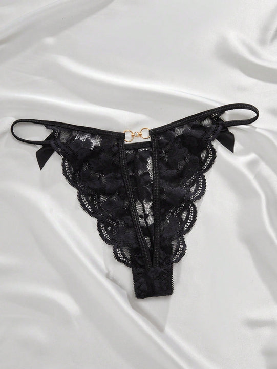 Lenceria De Tanga De Encaje De Croche Con Ribete De Borde De Encaje Floral