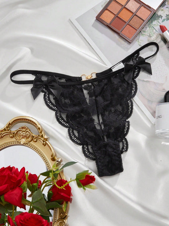 Lenceria De Tanga De Encaje De Croche Con Ribete De Borde De Encaje Floral