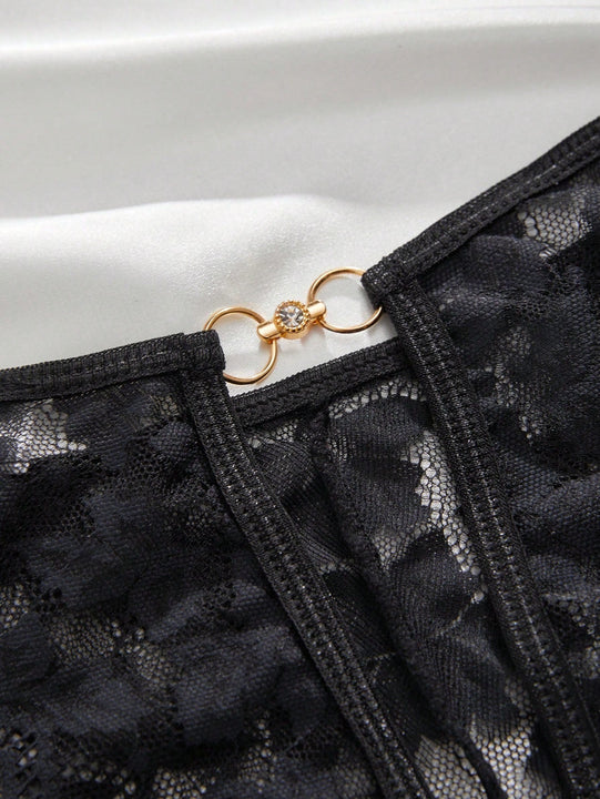 Lenceria De Tanga De Encaje De Croche Con Ribete De Borde De Encaje Floral