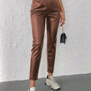 Pantalones conicos casuales con diseno de botones de color liso