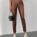 Pantalones conicos casuales con diseno de botones de color liso