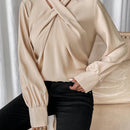 Frenchy Blusa unicolor girante delantero de manga obispo