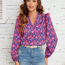 Frenchy Blusa con estampado floral ribete con fruncido de manga farol