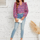 Frenchy Blusa con estampado floral ribete con fruncido de manga farol