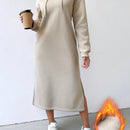 Relaxiva vestido sudadera casual de felpa con capucha, manga larga, bajo con abertura, cordon ajustable, estampado de lema para mujer, otono/invierno