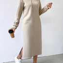 Relaxiva vestido sudadera casual de felpa con capucha, manga larga, bajo con abertura, cordon ajustable, estampado de lema para mujer, otono/invierno