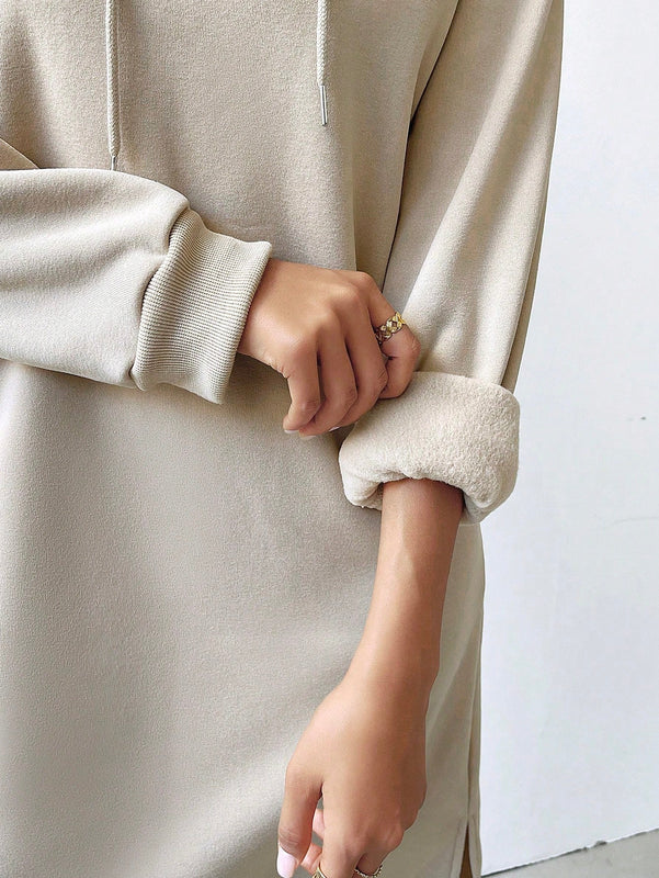 Relaxiva sudadera con capucha larga forrada de forro polar con estampado de eslogan casual, otono/invierno