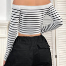 EZwear Jersey crop con patron de rayas de hombros descubiertos