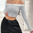 EZwear Jersey crop con patron de rayas de hombros descubiertos