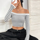 EZwear Jersey crop con patron de rayas de hombros descubiertos
