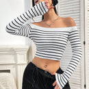EZwear Jersey crop con patron de rayas de hombros descubiertos