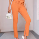 Essnce Pantalones unicolor de cintura con fruncido bajo con abertura
