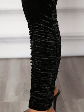 SXY Pantalones Pitillo De Terciopelo Con Pliegues Para Atuendo De Fiesta Y De Nochevieja