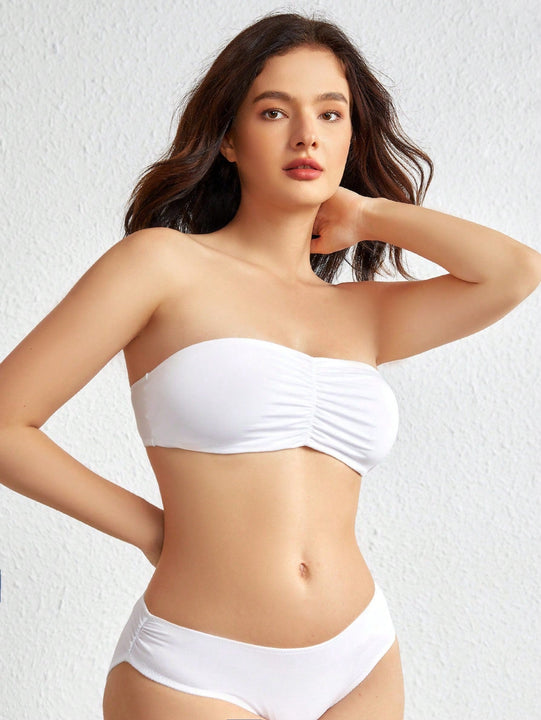 Leisure Set de lenceria unicolor fruncido