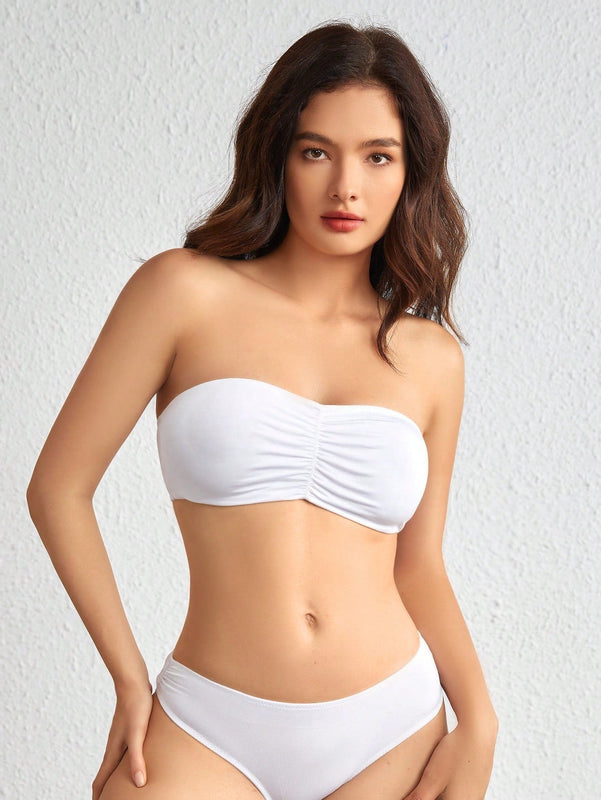 Leisure Sujetador unicolor pecho con fruncido tubo