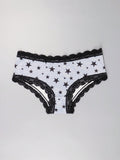 3 Piezas Lenceria De Goth Con Contraste De Encaje Hipster Panties, Prendas De Ropa Interior De Calaveras Con Estrellas Para Halloween, Lenceria Y Ropa Interior De Mujer