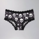 3 Piezas Lenceria De Goth Con Contraste De Encaje Hipster Panties, Prendas De Ropa Interior De Calaveras Con Estrellas Para Halloween, Lenceria Y Ropa Interior De Mujer