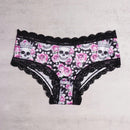 3 Piezas Bragas Hipster De Encaje En Contraste, Bragas Intimas Con Estampado De Calavera De Halloween, Ropa Interior Y Lenceria Para Mujer