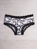 3 Piezas Bragas Hipster De Encaje En Contraste, Bragas Intimas Con Estampado De Calavera De Halloween, Ropa Interior Y Lenceria Para Mujer