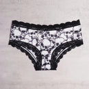 3 Piezas Bragas Hipster De Encaje En Contraste, Bragas Intimas Con Estampado De Calavera De Halloween, Ropa Interior Y Lenceria Para Mujer