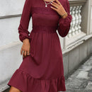 Frenchy Vestido con encaje de manga farol bajo con fruncido