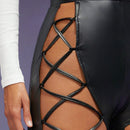 Haute Pantalones De PU Con Cordones Delanteros