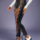 Haute Pantalones De PU Con Cordones Delanteros